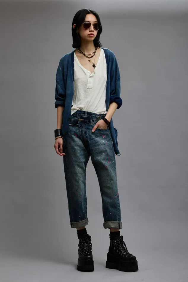 CROSSOVER JEAN 8211 BEXLEY PAINT SPLATTER Women R13 Denim