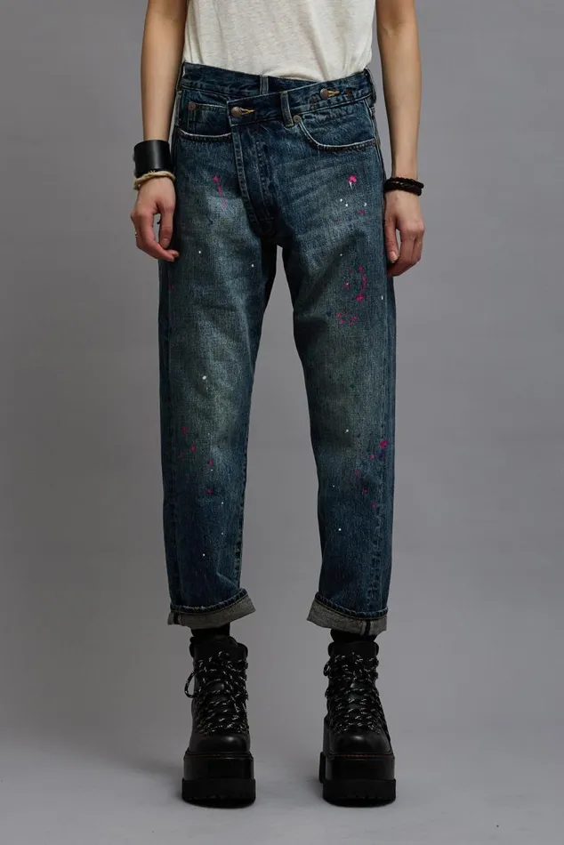 CROSSOVER JEAN 8211 BEXLEY PAINT SPLATTER Women R13 Denim