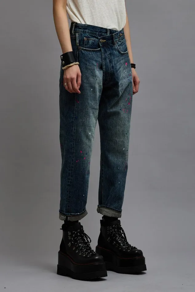 CROSSOVER JEAN 8211 BEXLEY PAINT SPLATTER Women R13 Denim