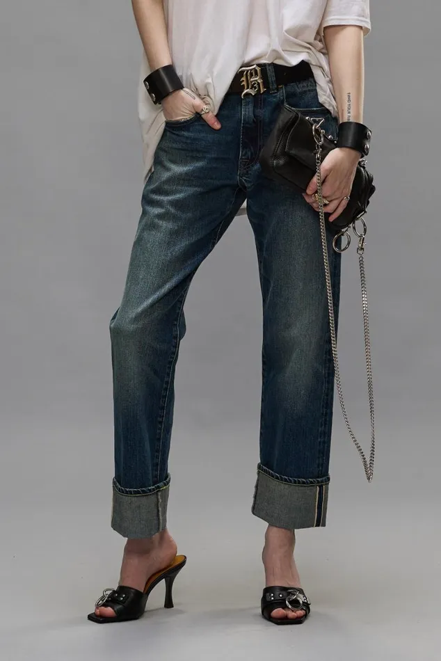 CUFFED ROMEO JEAN 8211 CASLON SELVEDGE BLUE Women R13 Denim
