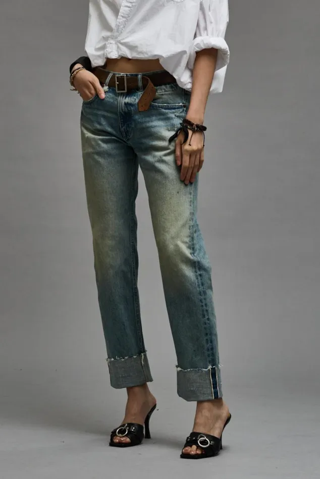 CUFFED ROMEO JEAN 8211 ROSLYN SELVEDGE BLUE Women R13 Denim