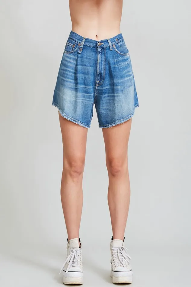 Damon Pleated Short 8211 Cliff Linen Indigo Official Site Women R13 Denim