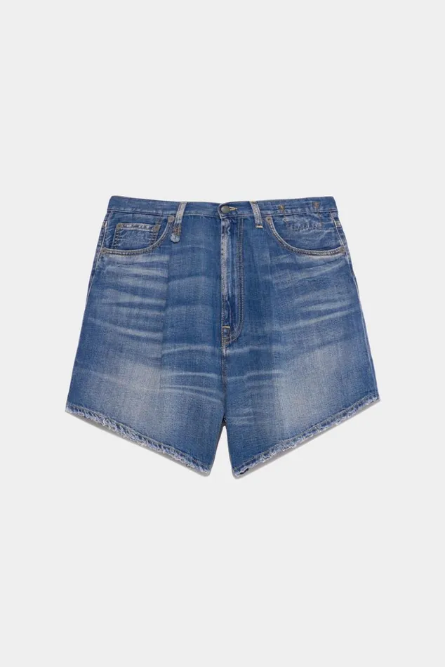 Damon Pleated Short 8211 Cliff Linen Indigo Official Site Women R13 Denim