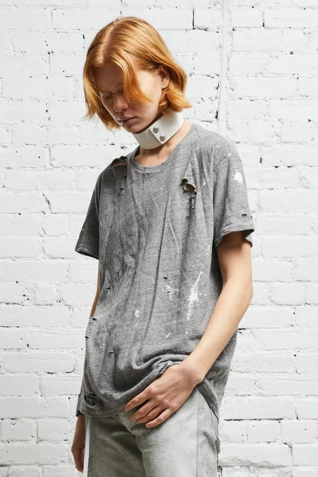 DESTROYED BOY T 8211 HEATHER GREY Women R13 TShirts