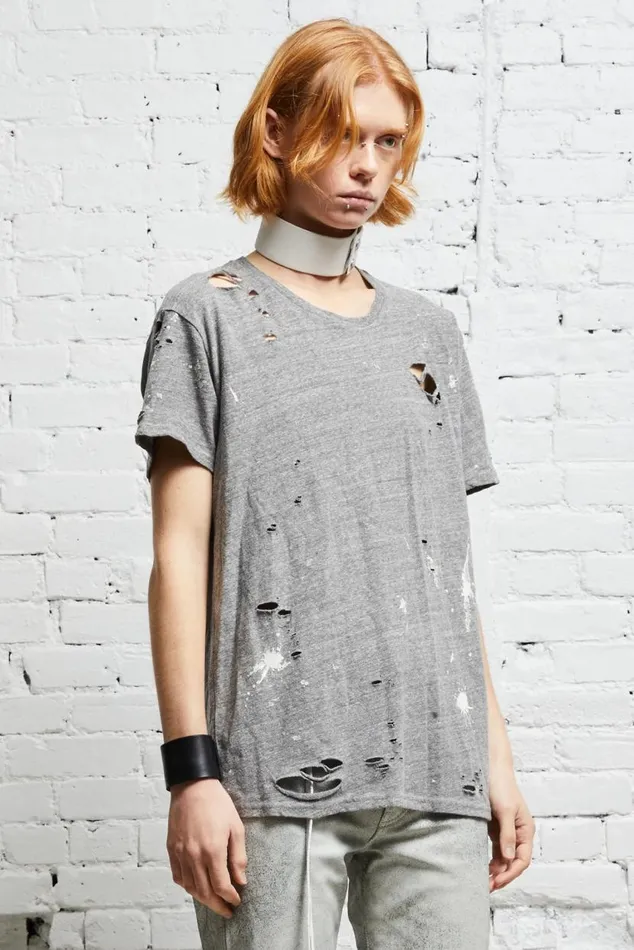 DESTROYED BOY T 8211 HEATHER GREY Women R13 Tops