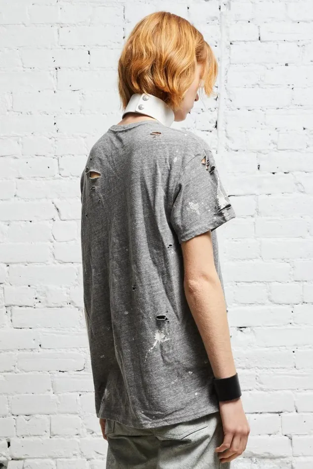 DESTROYED BOY T 8211 HEATHER GREY Women R13 Tops