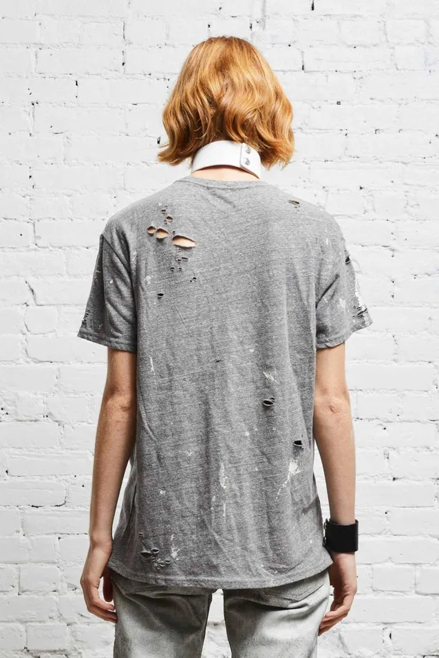 DESTROYED BOY T 8211 HEATHER GREY Women R13 Tops
