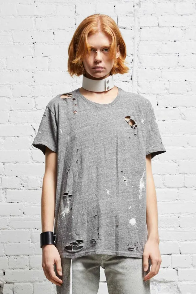 DESTROYED BOY T 8211 HEATHER GREY Women R13 Tops