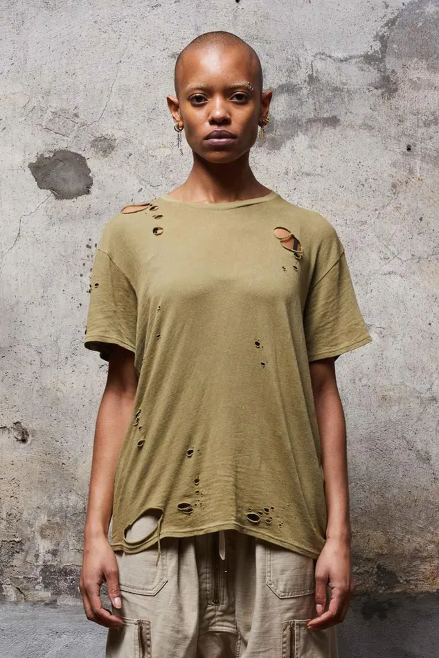 DESTROYED BOY T 8211 LIGHT GREEN Women R13 TShirts