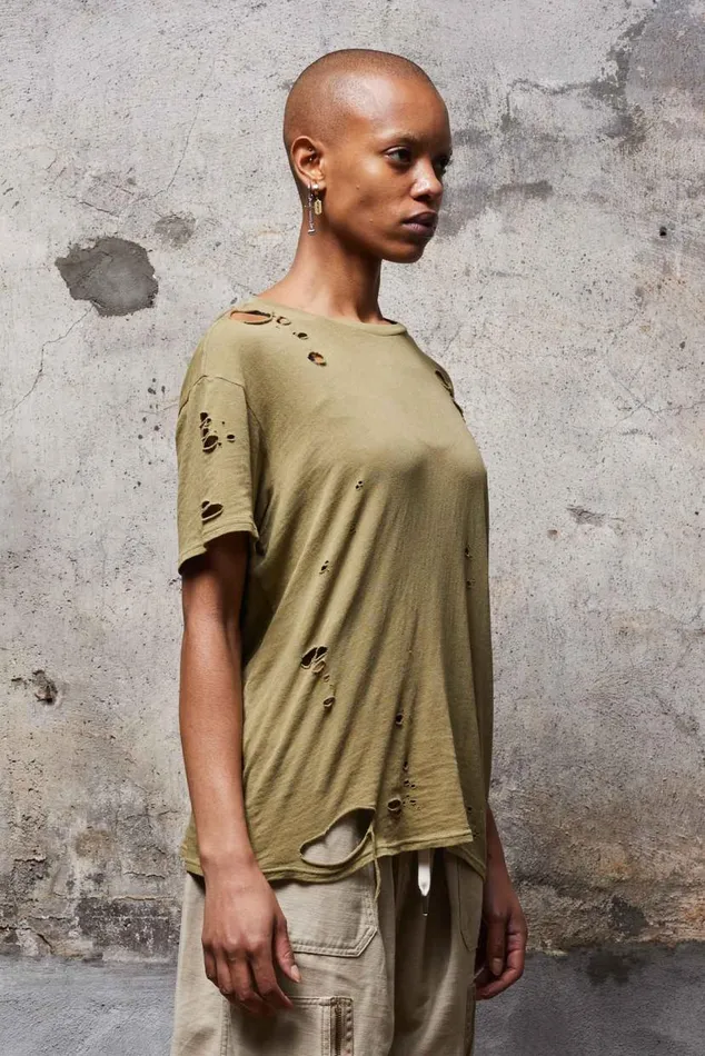DESTROYED BOY T 8211 LIGHT GREEN Women R13 TShirts