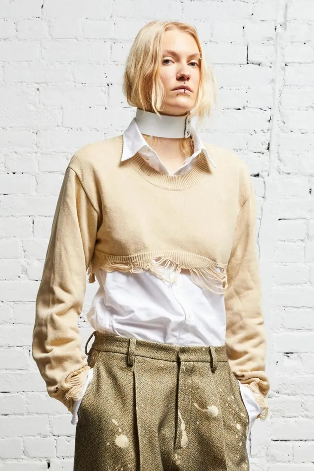 DESTROYED CROPPED PULLOVER 8211 KHAKI Women R13 Sweaters