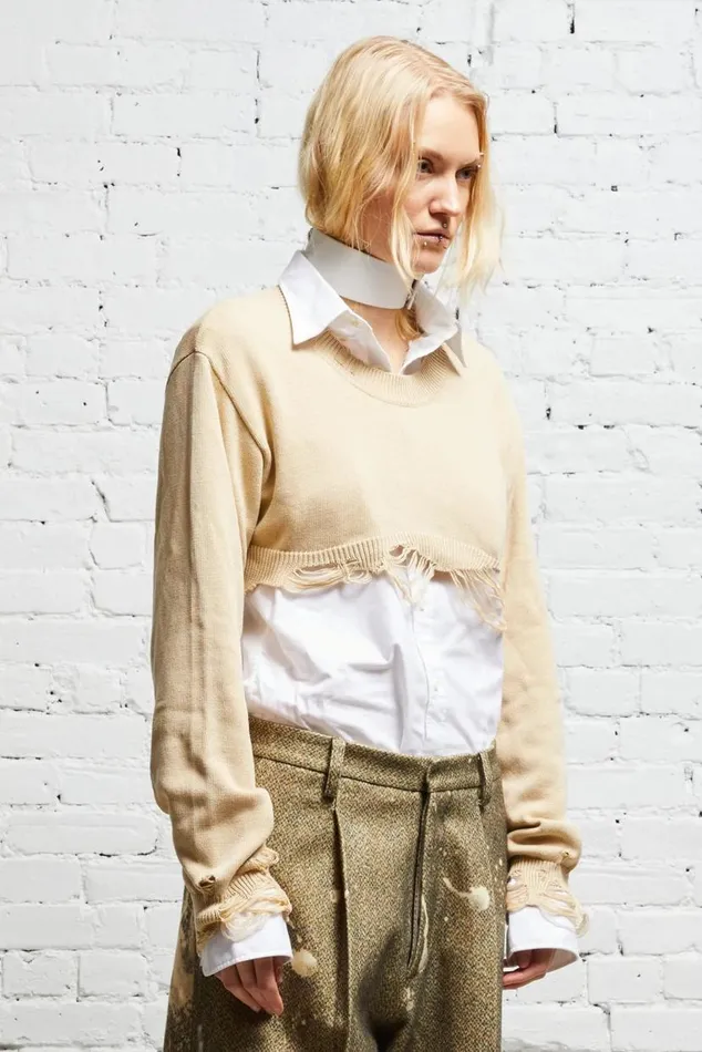 DESTROYED CROPPED PULLOVER 8211 KHAKI Women R13 Sweaters