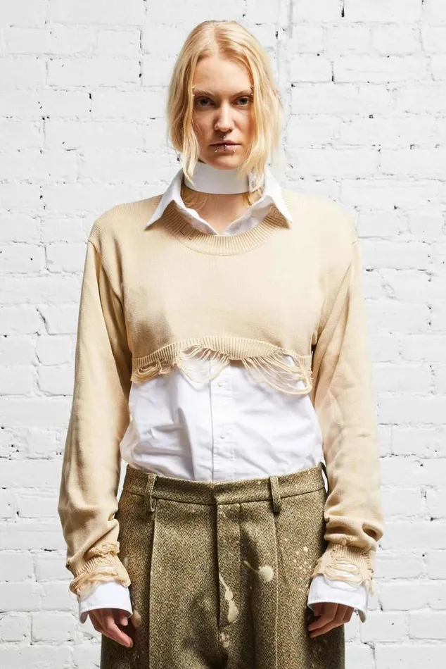DESTROYED CROPPED PULLOVER 8211 KHAKI Women R13 Sweaters