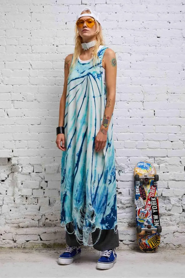 DESTROYED KNIT TANK DRESS 8211 BLUE TIEDYE Women R13 Sweaters