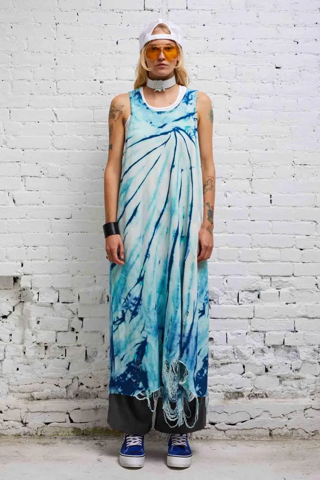 DESTROYED KNIT TANK DRESS 8211 BLUE TIEDYE Women R13 Sweaters