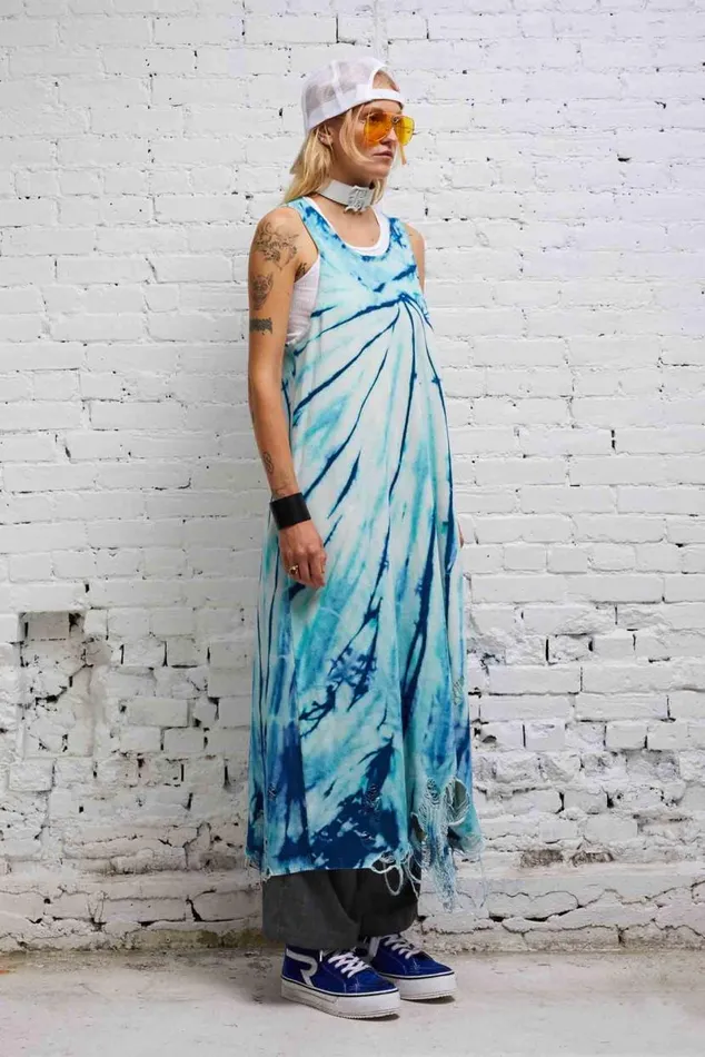 DESTROYED KNIT TANK DRESS 8211 BLUE TIEDYE Women R13 Sweaters