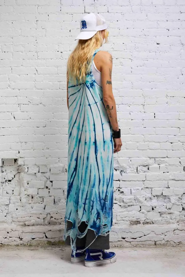 DESTROYED KNIT TANK DRESS 8211 BLUE TIEDYE Women R13 Sweaters