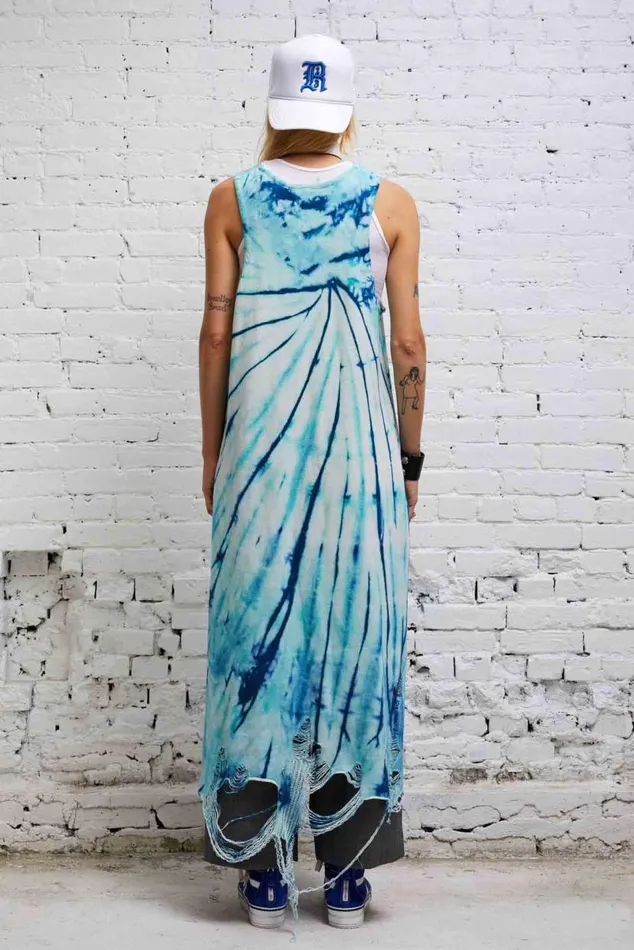 DESTROYED KNIT TANK DRESS 8211 BLUE TIEDYE Women R13 Sweaters