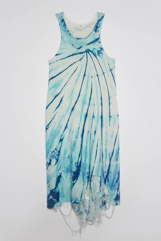 DESTROYED KNIT TANK DRESS 8211 BLUE TIEDYE Women R13 Sweaters