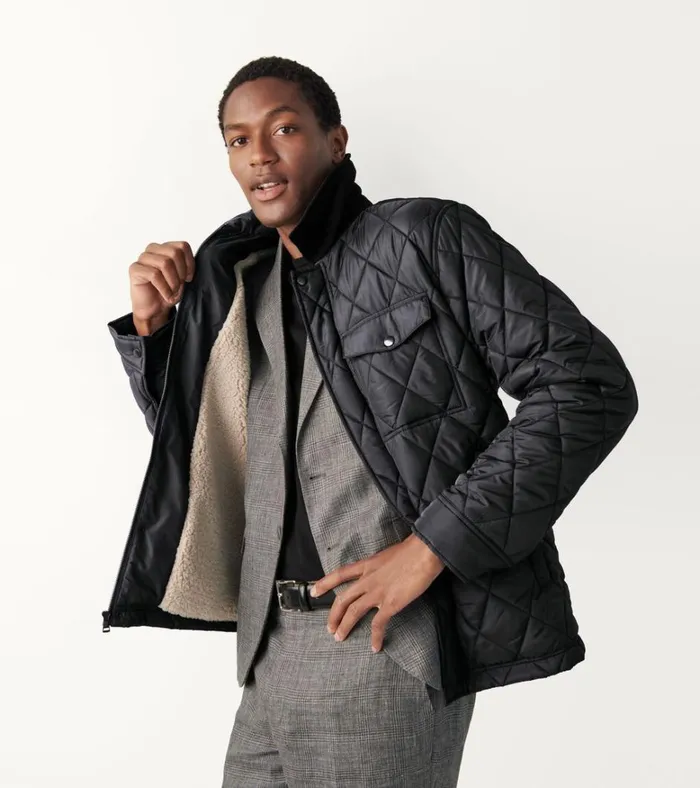 Diamond Quilted Jacket Black Men Cole Haan Cold Weather Jackets