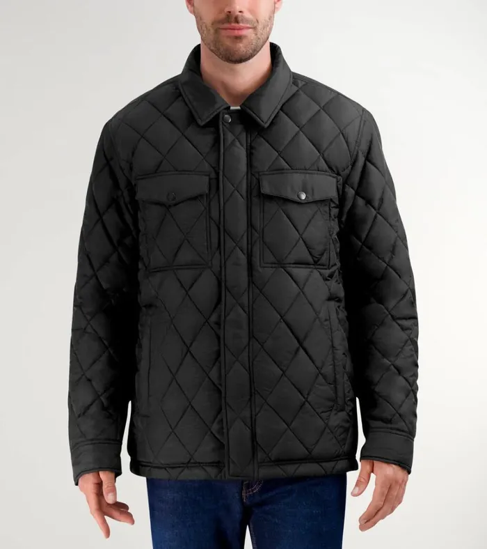 Diamond Quilted Jacket Black Men Cole Haan Cold Weather Jackets