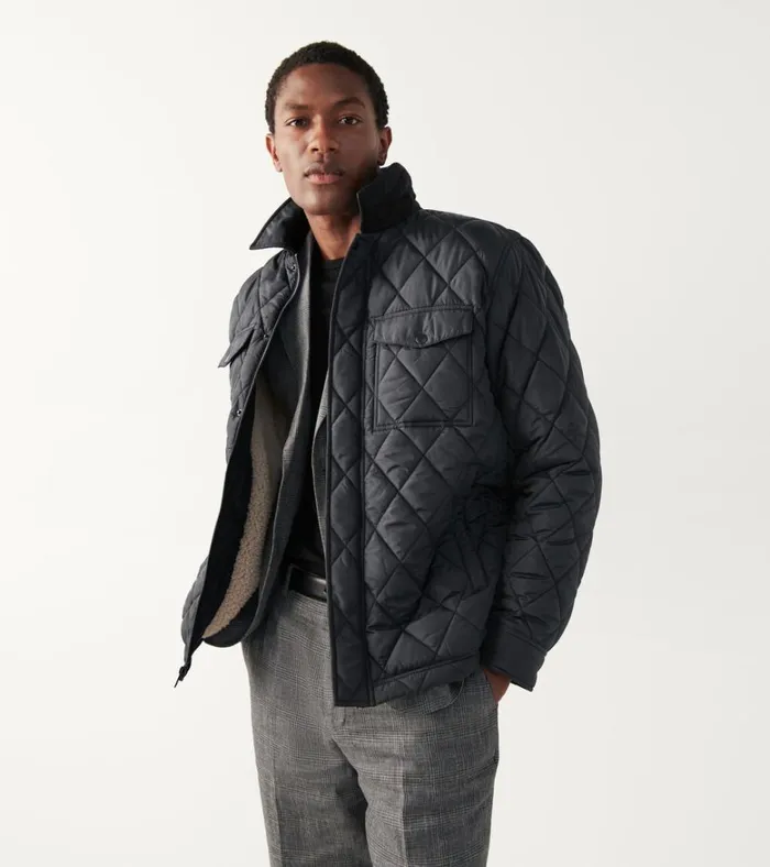 Diamond Quilted Jacket Black Men Cole Haan Cold Weather Jackets