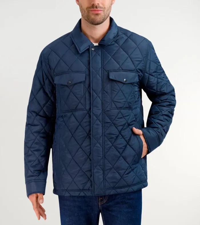 Diamond Quilted Jacket Navy Men Cole Haan Cold Weather Jackets