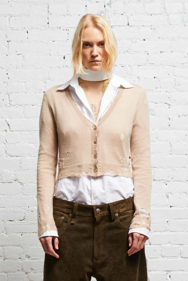 DISTRESSED BABY CARDIGAN 8211 TAN Women R13 Tops