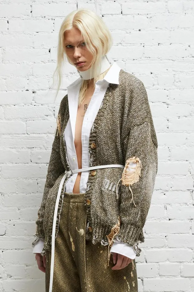 DISTRESSED JUMBO CARDIGAN 8211 PRINTED TWEED Women R13 Sweaters