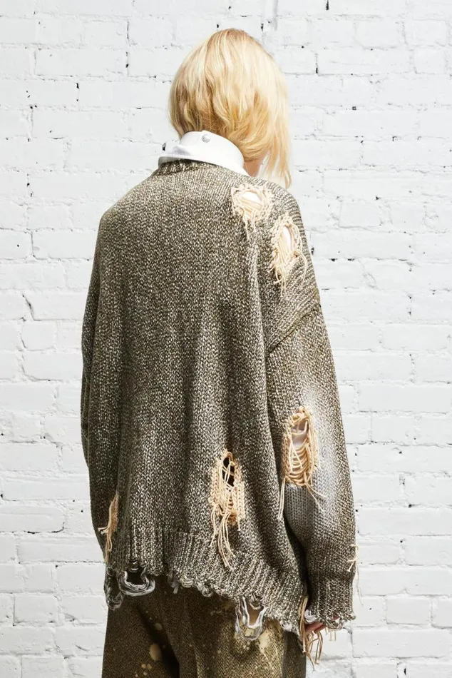 DISTRESSED JUMBO CARDIGAN 8211 PRINTED TWEED Women R13 Sweaters