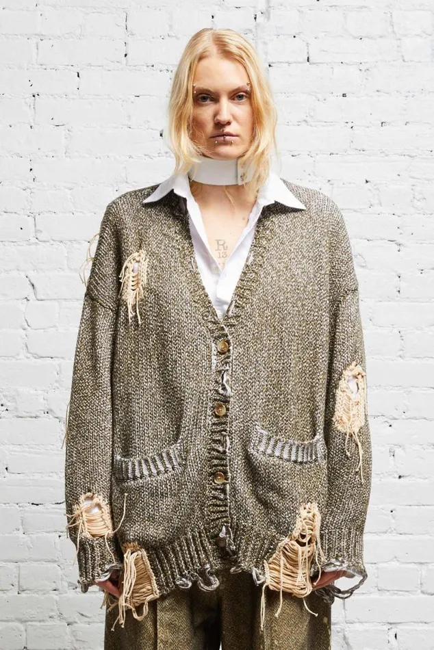DISTRESSED JUMBO CARDIGAN 8211 PRINTED TWEED Women R13 Sweaters
