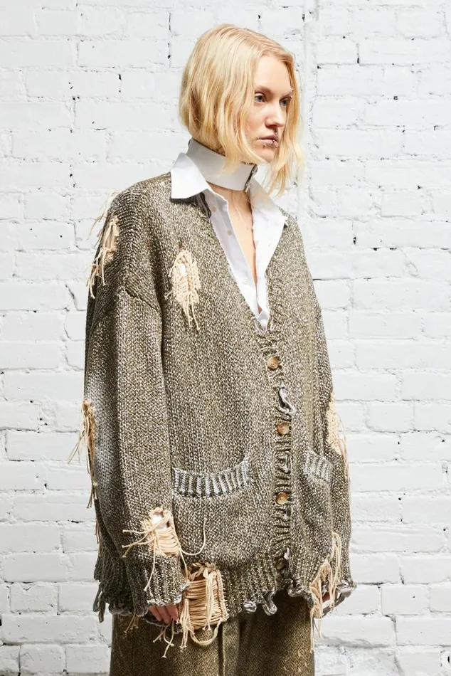 DISTRESSED JUMBO CARDIGAN 8211 PRINTED TWEED Women R13 Tops