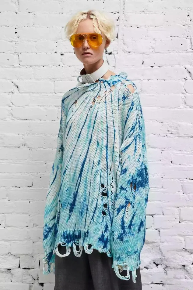 DISTRESSED OVERSIZED PULLOVER 8211 BLUE TIEDYE Women R13 Sweaters