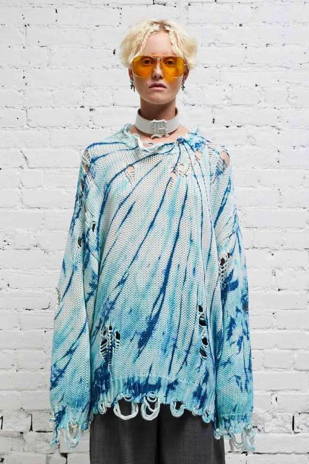 DISTRESSED OVERSIZED PULLOVER 8211 BLUE TIEDYE Women R13 Sweaters