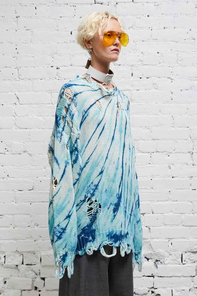 DISTRESSED OVERSIZED PULLOVER 8211 BLUE TIEDYE Women R13 Sweaters