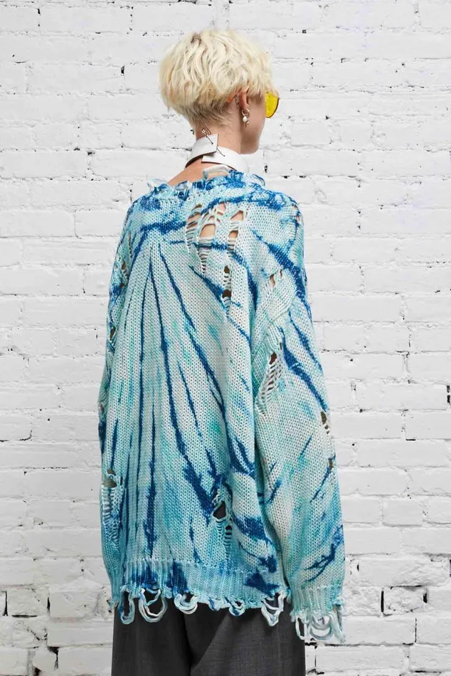 DISTRESSED OVERSIZED PULLOVER 8211 BLUE TIEDYE Women R13 Sweaters