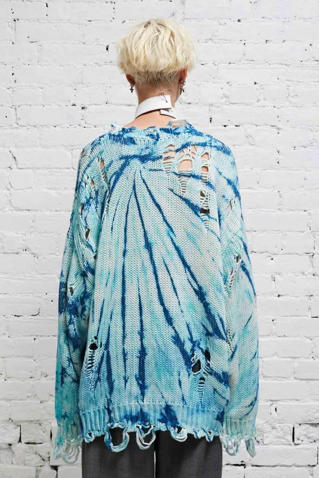 DISTRESSED OVERSIZED PULLOVER 8211 BLUE TIEDYE Women R13 Sweaters