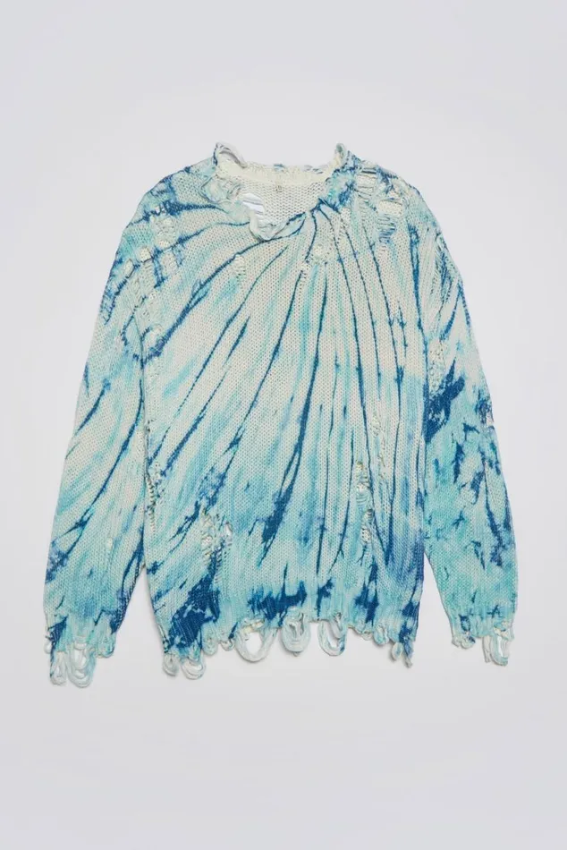 DISTRESSED OVERSIZED PULLOVER 8211 BLUE TIEDYE Women R13 Sweaters