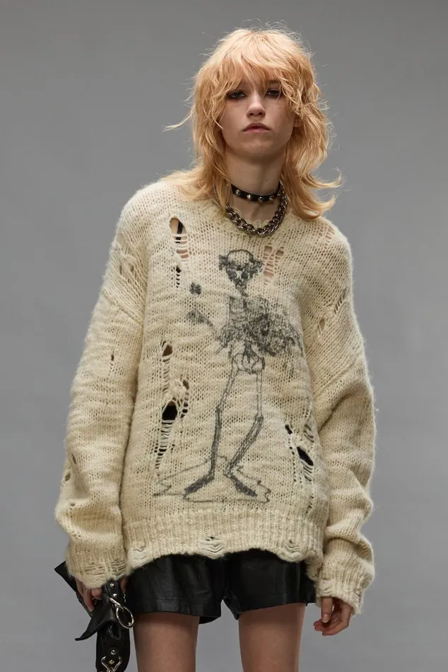 DISTRESSED SWEATER 8211 CREAM Women R13 Sweaters