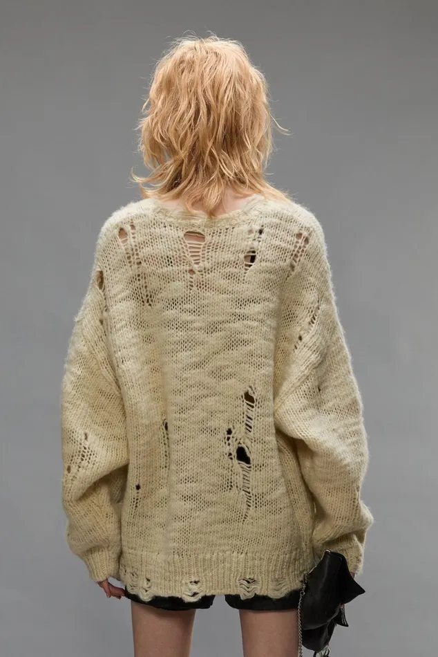 DISTRESSED SWEATER 8211 CREAM Women R13 Sweaters