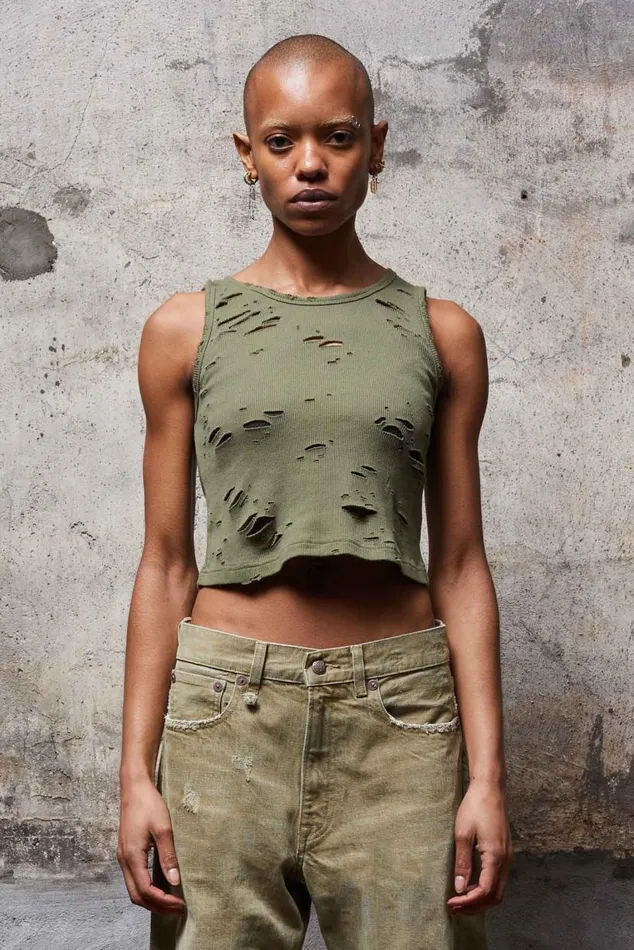 DISTRESSED TANK 8211 OLIVE Women R13 TShirts