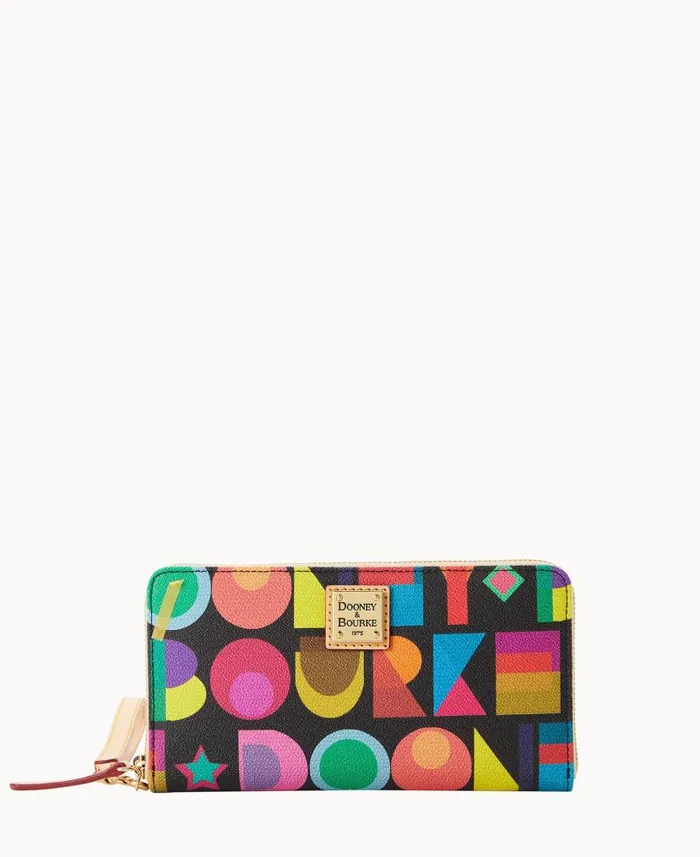 Dooney and Bourke Art Deco Large Zip Around Wristlet Black WomenMen Wallets