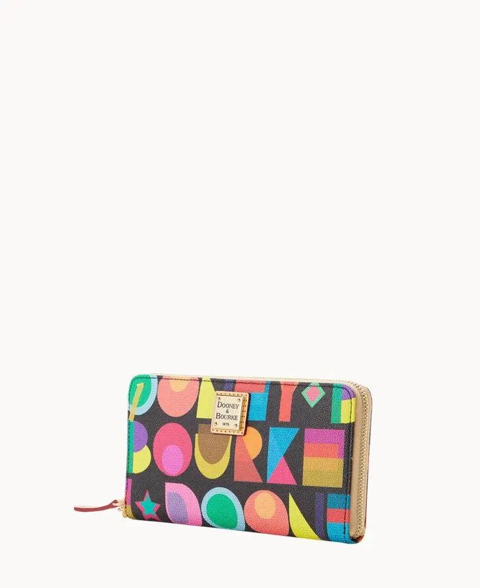 Dooney and Bourke Art Deco Large Zip Around Wristlet Black WomenMen Wallets