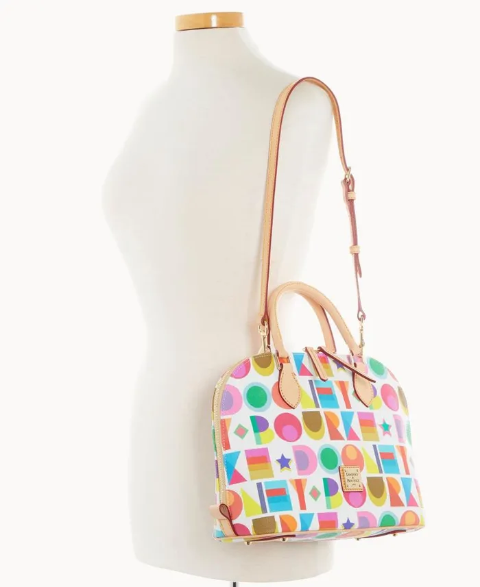 Dooney and Bourke Art Deco Zip Zip Satchel White WomenMen Satchels
