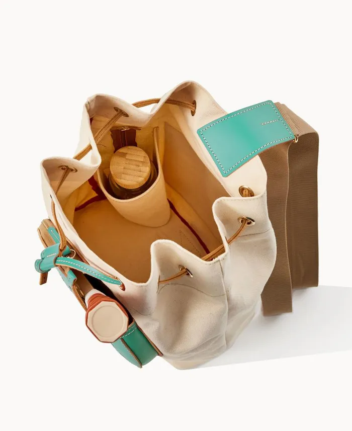 Dooney and Bourke Canvas Pickleball Sling Natural Aqua WomenMen Shoulder Bags Dooney and Bourke Canvas Pickleball Sling Natural Aqua WomenMen Shoulder Bags