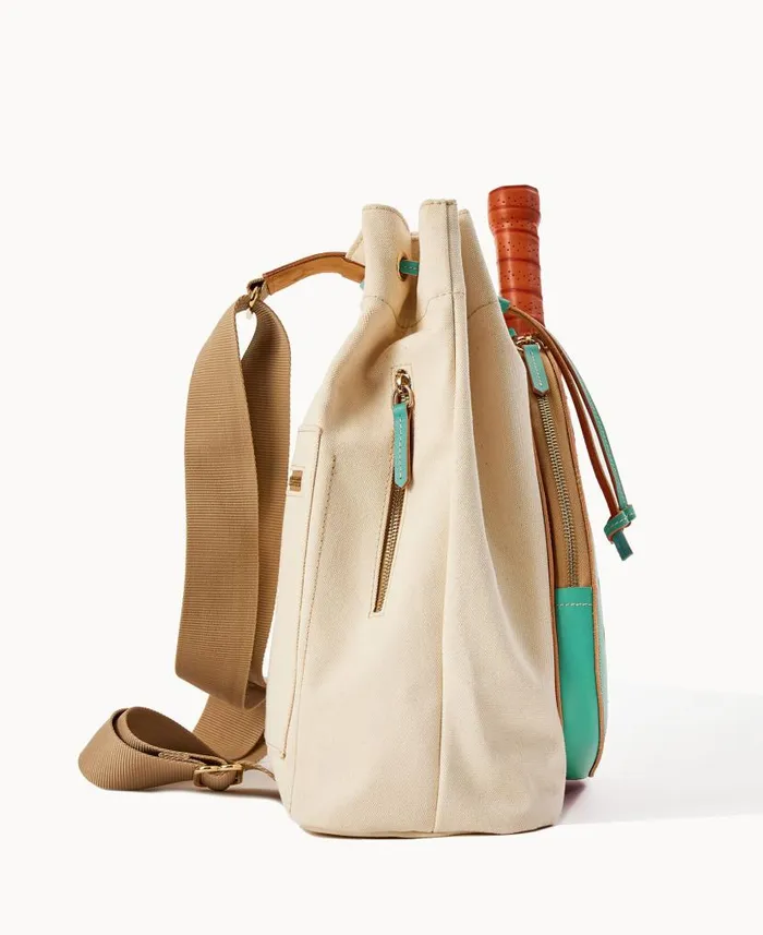 Dooney and Bourke Canvas Pickleball Sling Natural Aqua WomenMen Shoulder Bags Dooney and Bourke Canvas Pickleball Sling Natural Aqua WomenMen Shoulder Bags