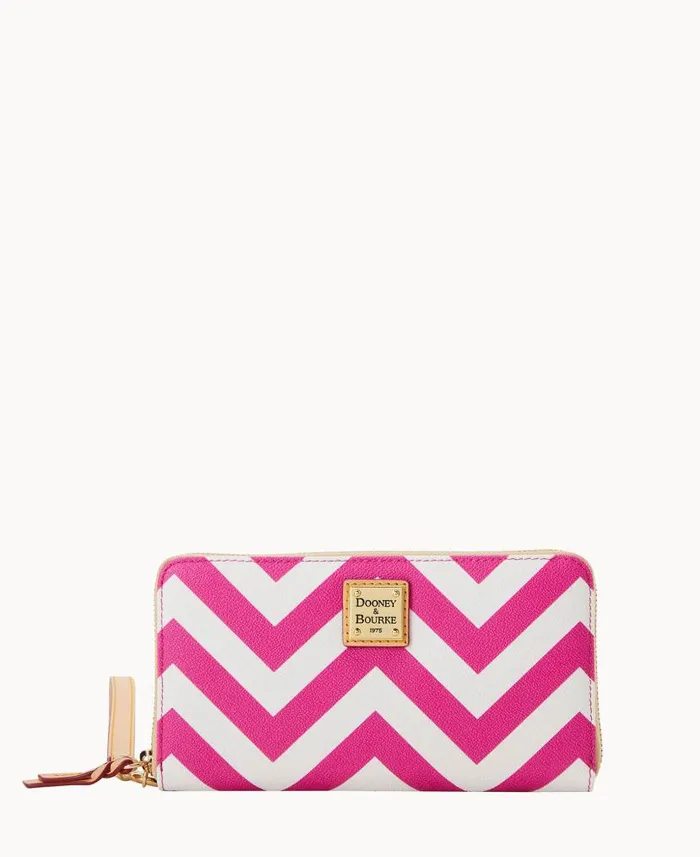 Dooney and Bourke Chevron Large Zip Around Wallet Fuchsia WomenMen Wallets