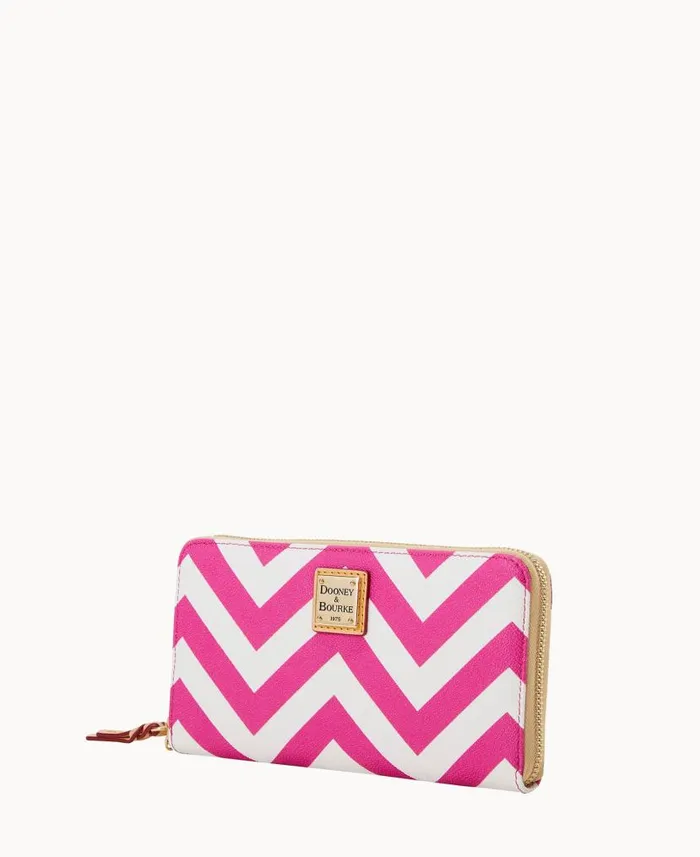 Dooney and Bourke Chevron Large Zip Around Wallet Fuchsia WomenMen Wallets
