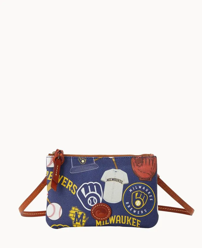 Dooney and Bourke MLB Brewers Top Zip Crossbody Brewers WomenMen Crossbodies
