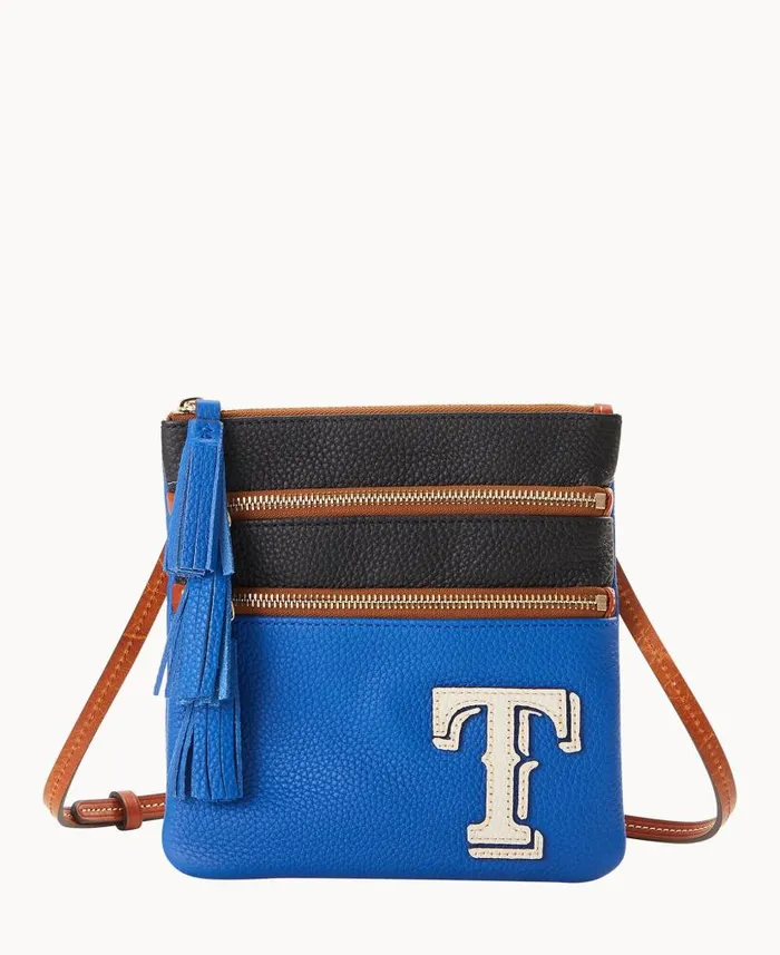 Dooney and Bourke MLB Rangers Triple Zip Crossbody Rangers WomenMen Crossbodies